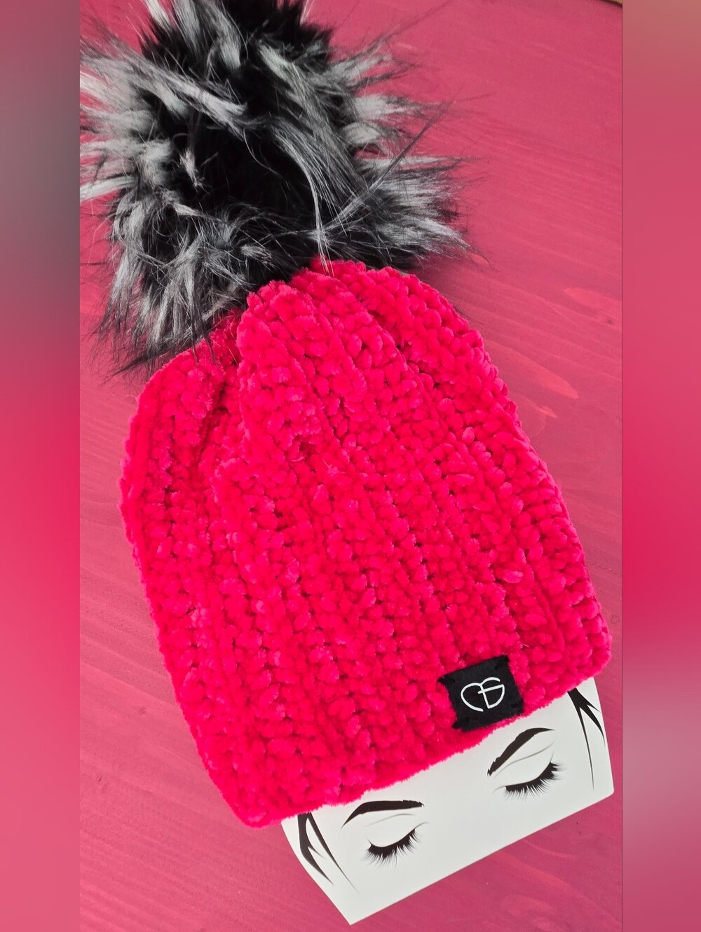 Plush Pom Beanie - Hot Pink